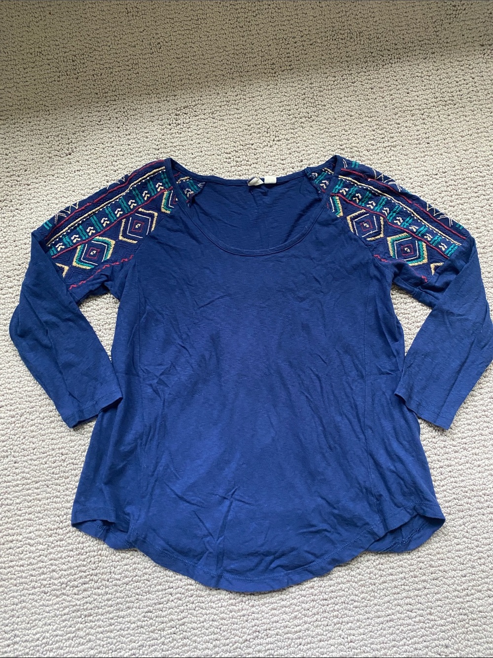 Roxy Embroidered Sleeve Navy Women's Long-Sleeve Top